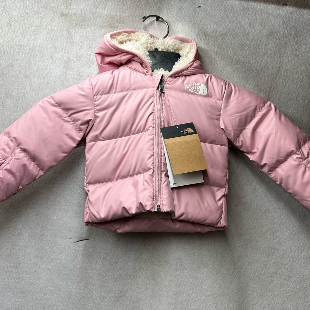 NORTH FACE BABY NORTH HOODED 600 DOWN FILL JACKET, SHADY ROSE, NWT $99, 3-6 M